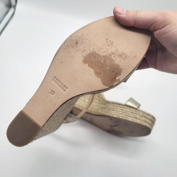 Badgley Mischka Womens SZ 10 Platform Straw Wedge Strappy Gold Metallic Sandals - Picture 10 of 13